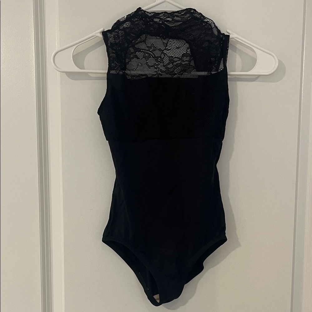 Black Lace Leotard with High Neck